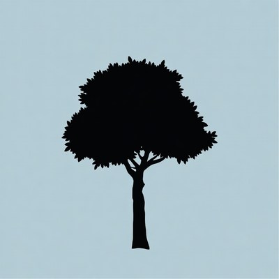 Black silhouette tree on blue background