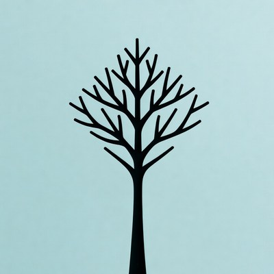 Black Outline Tree on Blue Background