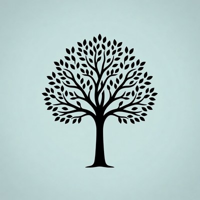 Black silhouette tree on blue background