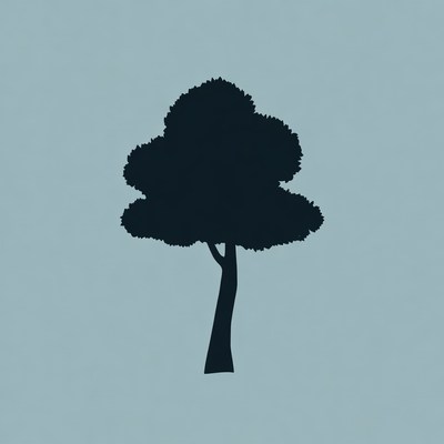 Black silhouette tree on blue background