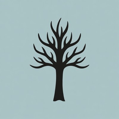 Black Silhouette Tree on Blue Background