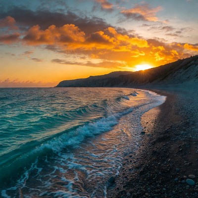 Sunset over beach and ocean