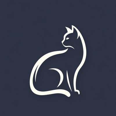 White silhouette cat on navy background