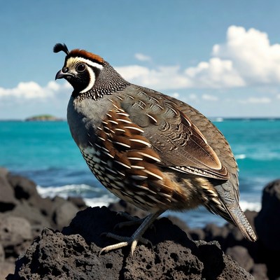 California Quail on Rocky Beach