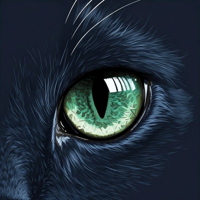 Black Cat Green Eye Closeup
