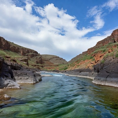 River flowing through red rock canyon
