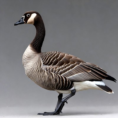 Brown and white Canada goose standing