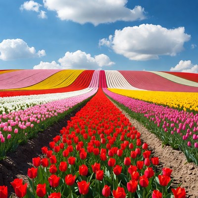 Colorful Tulip Fields Path