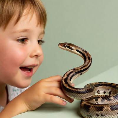 Boy holding corn snake