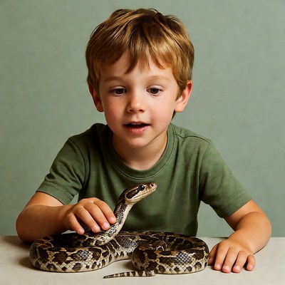 Boy holding baby snake