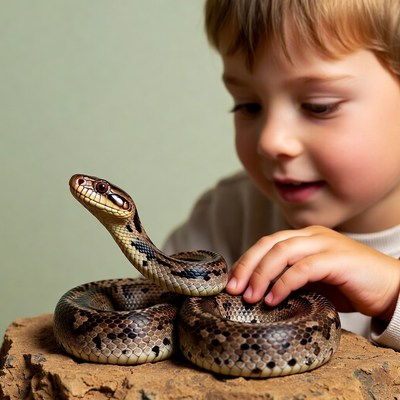 Boy holding pet snake