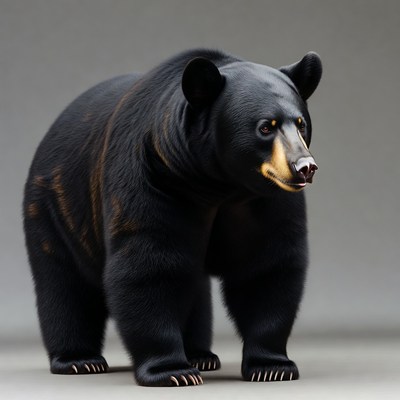 Black Bear Standing on Gray Background