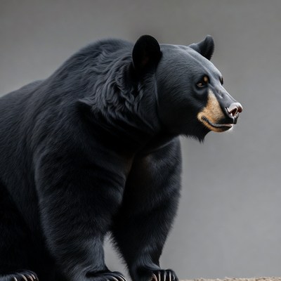 Black Bear Standing on Gray Background
