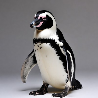 African penguin standing on gray background