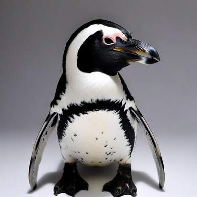 African penguin standing on gray background