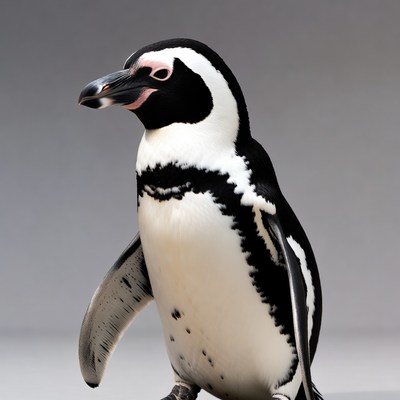 Black-footed penguin on gray background