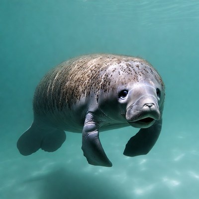 Manatee swimming underwater