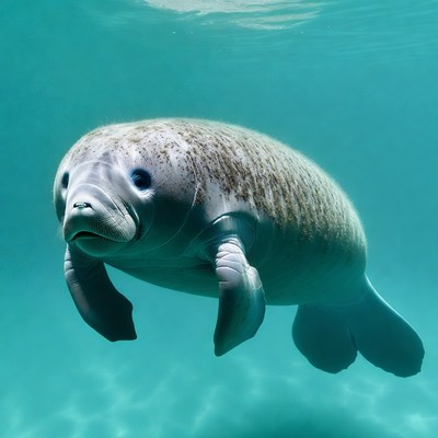 Manatee swimming underwater