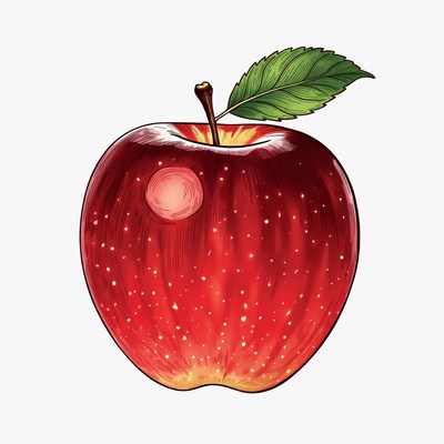 Red Apple with Leaf Illustration