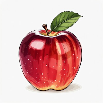 Red Apple with Leaf