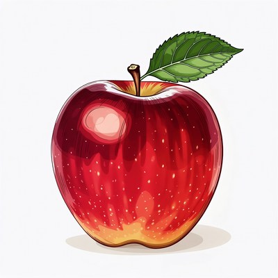 Red Apple with Green Leaf