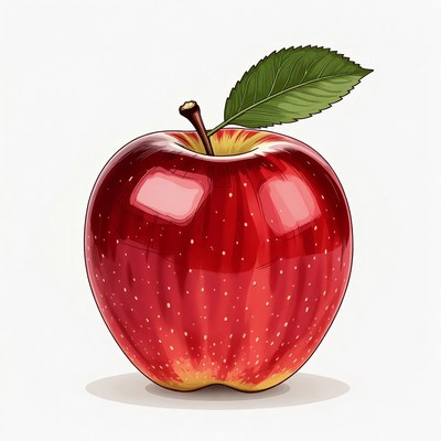 Red apple with green leaf