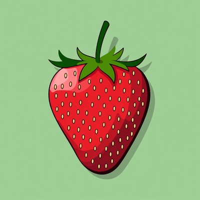 Cartoon strawberry on green background