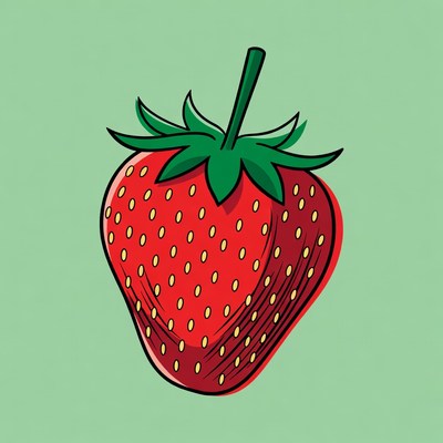 Cartoon Strawberry on Green Background