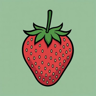 Cartoon strawberry on green background