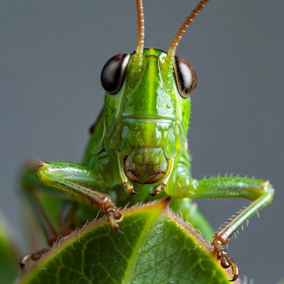 Green grasshopper on leaf