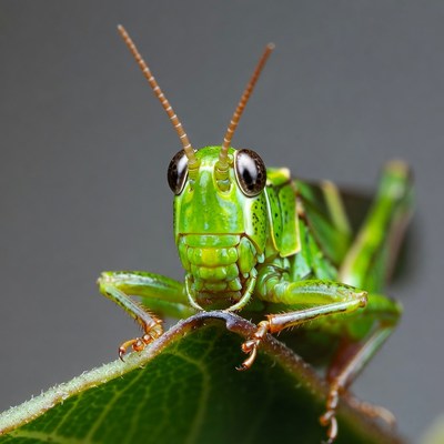 Green grasshopper on leaf