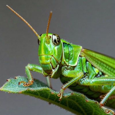 Green grasshopper on leaf