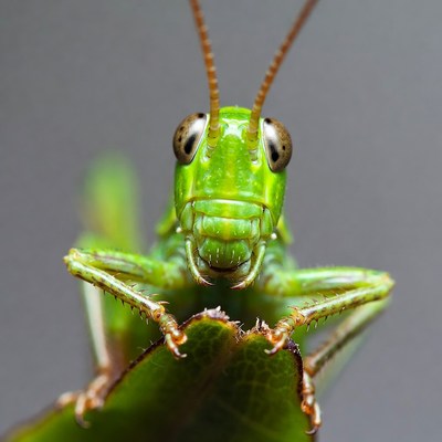 Green grasshopper on leaf