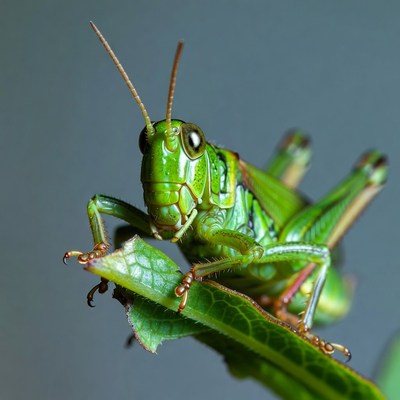 Green grasshopper on leaf