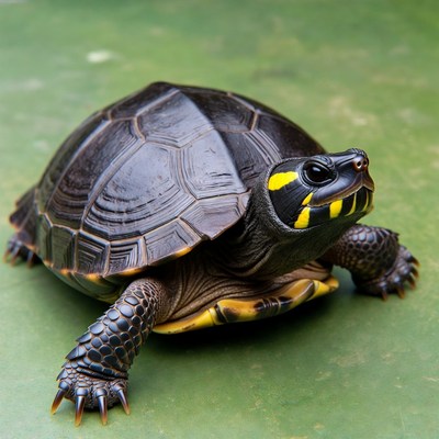 Black turtle with yellow head stripes