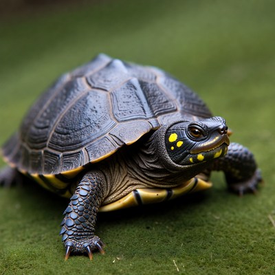 Yellow-spotted Turtle on Green Grass