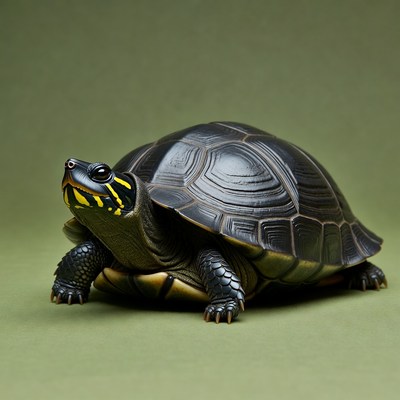 Black turtle with yellow head stripes