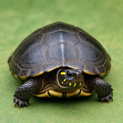 Black turtle with yellow head stripes