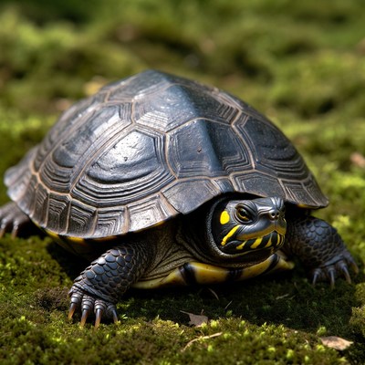 Yellow-bellied slider turtle on moss