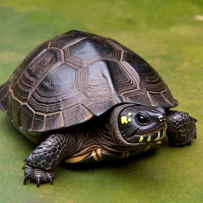 Black turtle on green background