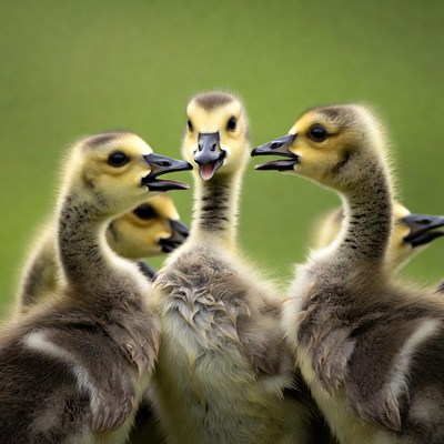 Group of Cute Goslings in Grass