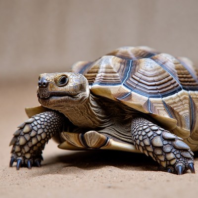 Sulcata tortoise on sand