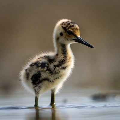Fluffy black-winged stilt chick standing