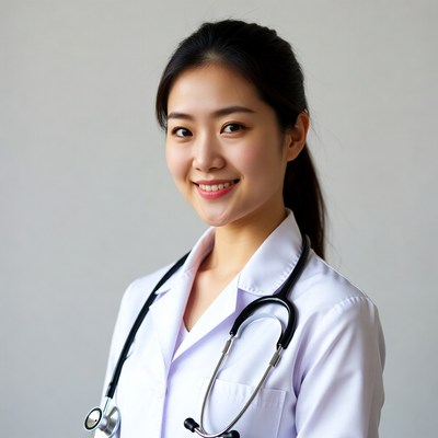Asian woman doctor with stethoscope