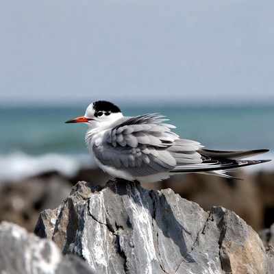 Gull on rocky beach