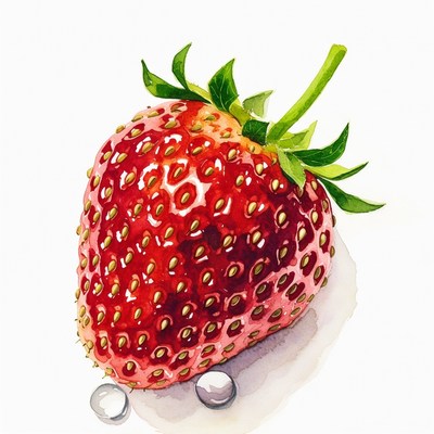 Ripe Strawberry with Water Droplets