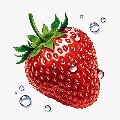 Wet Strawberry with Water Droplets