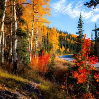 Autumn Forest with Winding Road