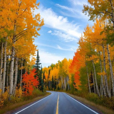 Aspen Trees Lining Autumn Road