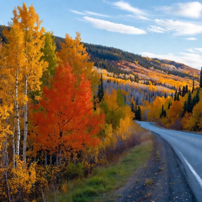 Autumn Aspen Trees Along Mountain Road